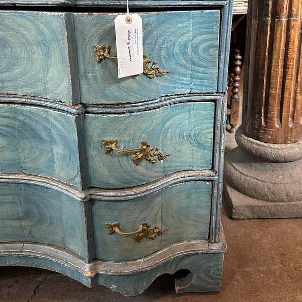 Swedish Baroque Oak Blue Painted Faux-Grain Two-Part Chest of Drawers