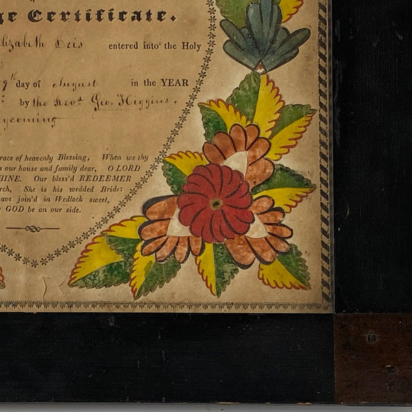 American Pennsylvania School Folk Art Fraktur Marriage Certificate