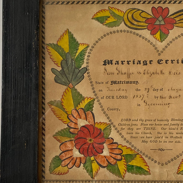 American Pennsylvania School Folk Art Fraktur Marriage Certificate