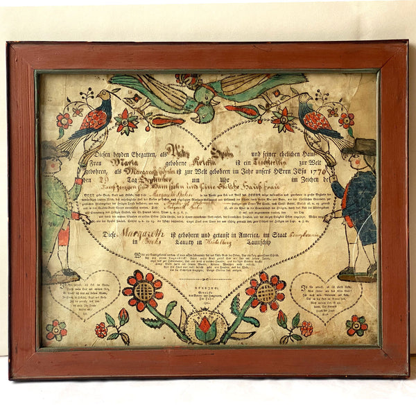 American Pennsylvania Barton and Jungmann Folk Art Fraktur Birth Certificate