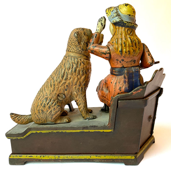 American Shepard Hardware Co. Painted Cast Iron Speaking Dog Mechanical Bank