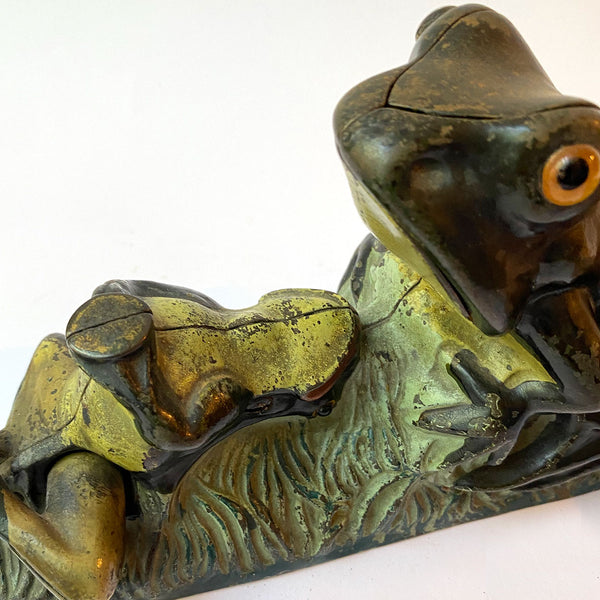 American J & E. Stevens Painted Cast Iron Two Frogs Mechanical Bank