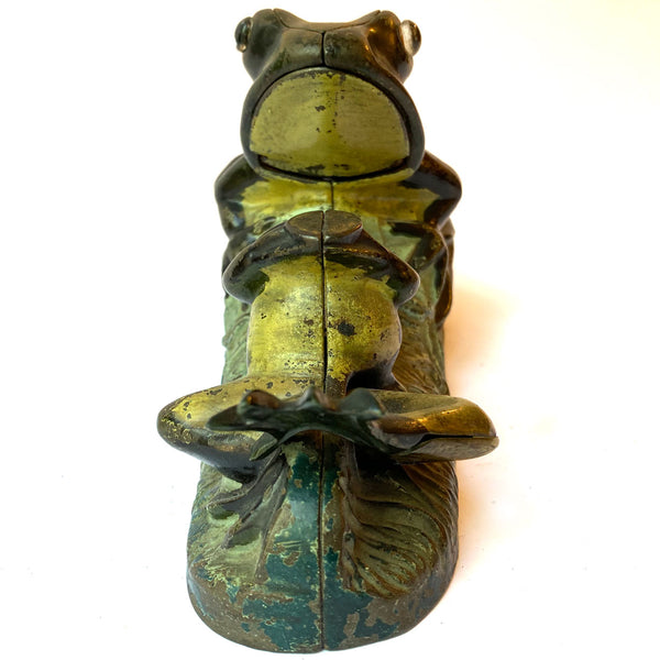 American J & E. Stevens Painted Cast Iron Two Frogs Mechanical Bank