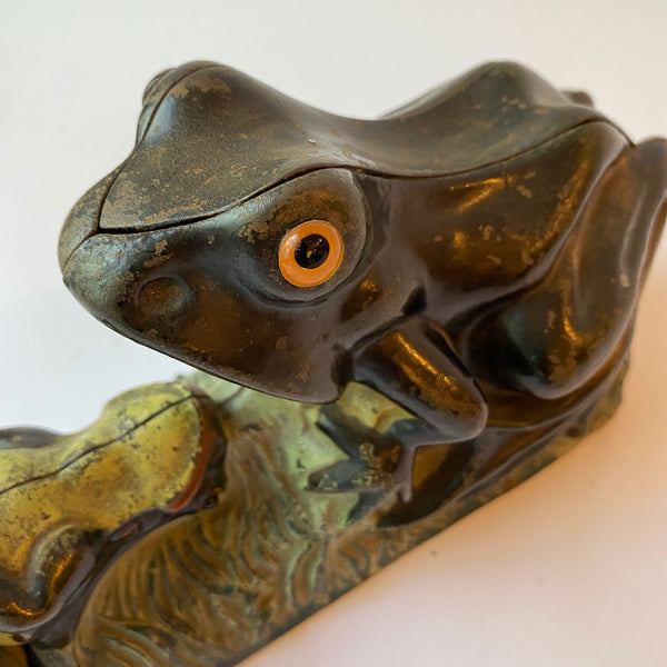 American J & E. Stevens Painted Cast Iron Two Frogs Mechanical Bank