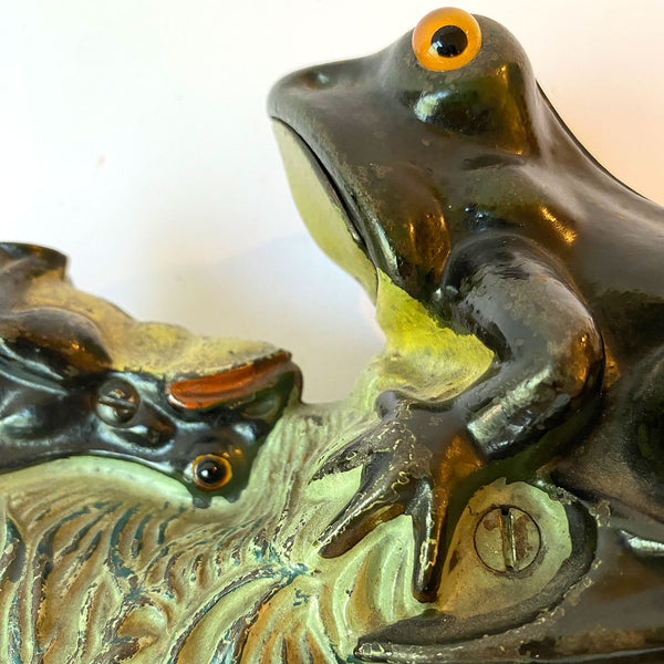 American J & E. Stevens Painted Cast Iron Two Frogs Mechanical Bank