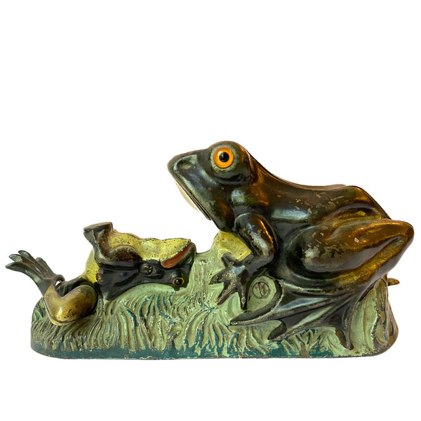 American J & E. Stevens Painted Cast Iron Two Frogs Mechanical Bank