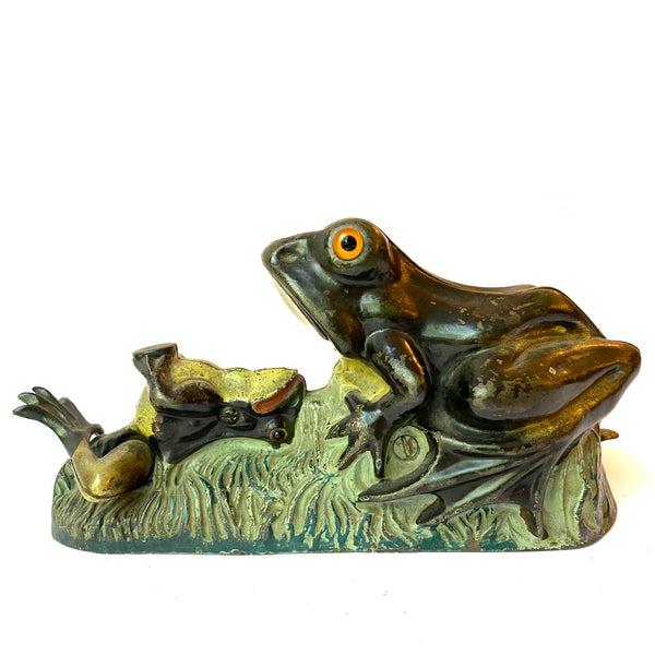 American J & E. Stevens Painted Cast Iron Two Frogs Mechanical Bank