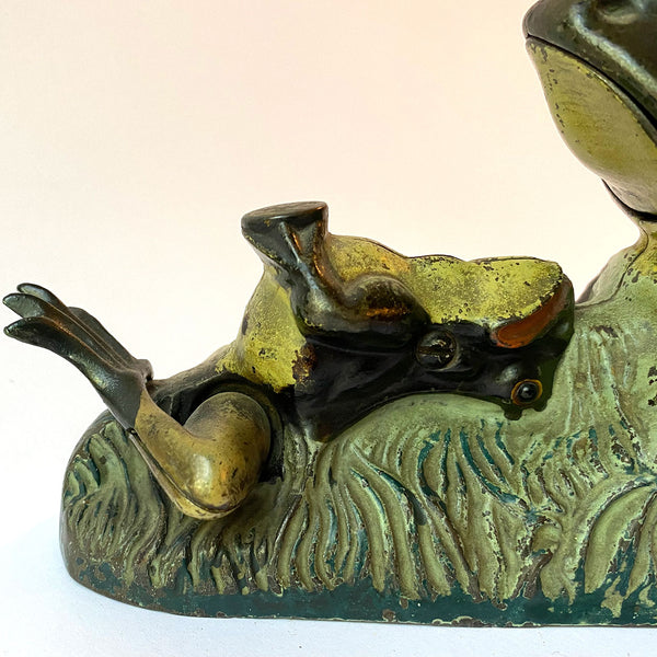 American J & E. Stevens Painted Cast Iron Two Frogs Mechanical Bank