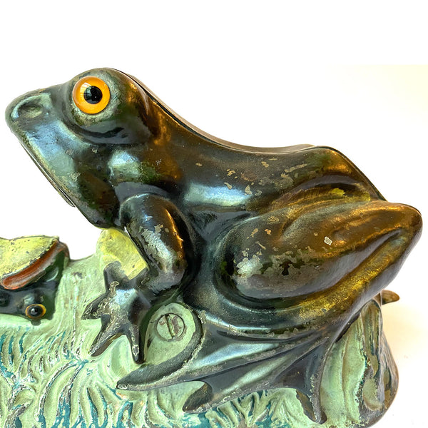 American J & E. Stevens Painted Cast Iron Two Frogs Mechanical Bank