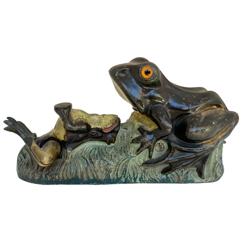 American J & E. Stevens Painted Cast Iron Two Frogs Mechanical Bank