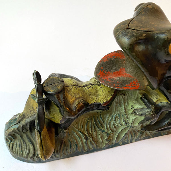 American J & E. Stevens Painted Cast Iron Two Frogs Mechanical Bank