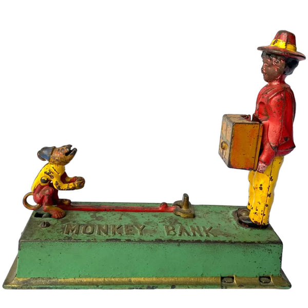 American Hubley Mfg. Co. Cast Iron Trick Monkey Bank Mechanical Bank