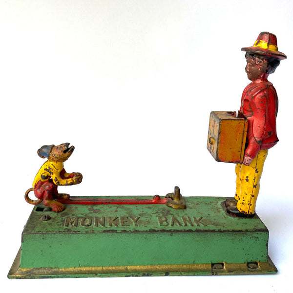 American Hubley Mfg. Co. Cast Iron Trick Monkey Bank Mechanical Bank