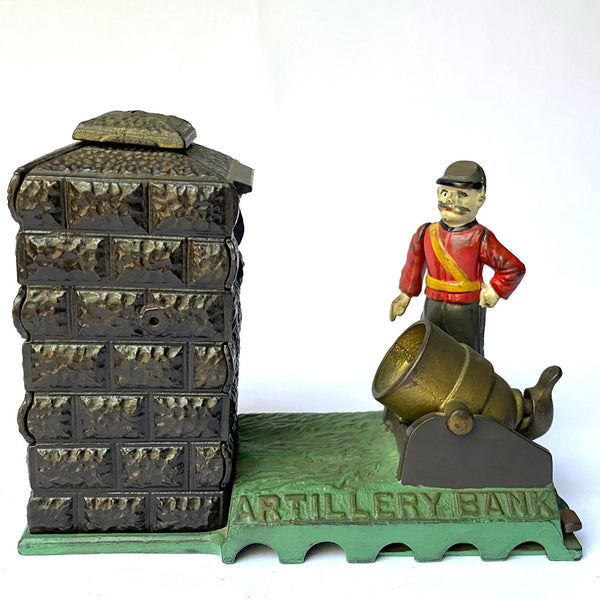 American J. & E. Stevens Painted Cast Iron Confederate Artillery Bank Mechanical Bank