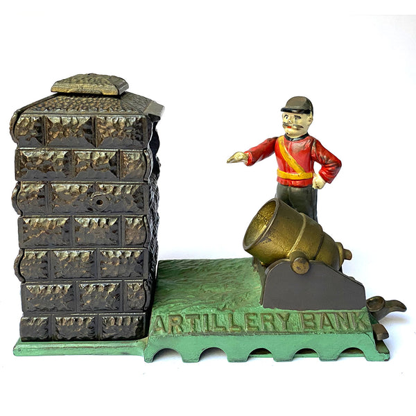 American J. & E. Stevens Painted Cast Iron Confederate Artillery Bank Mechanical Bank