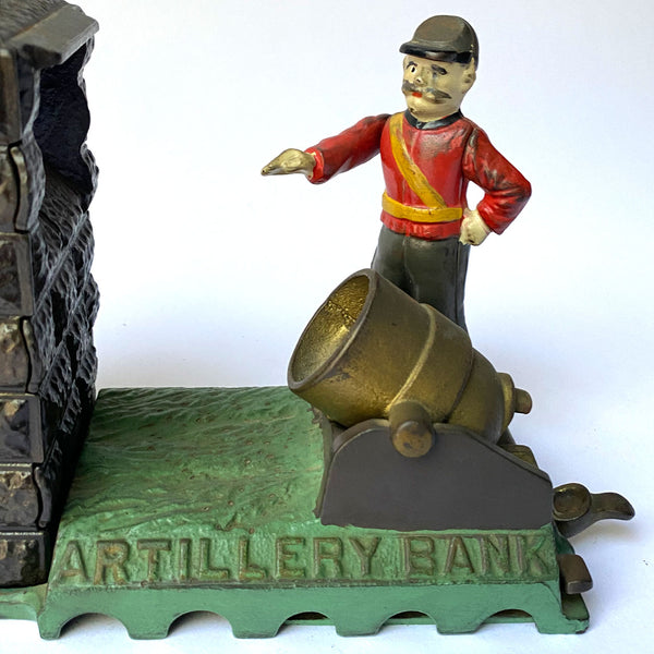 American J. & E. Stevens Painted Cast Iron Confederate Artillery Bank Mechanical Bank