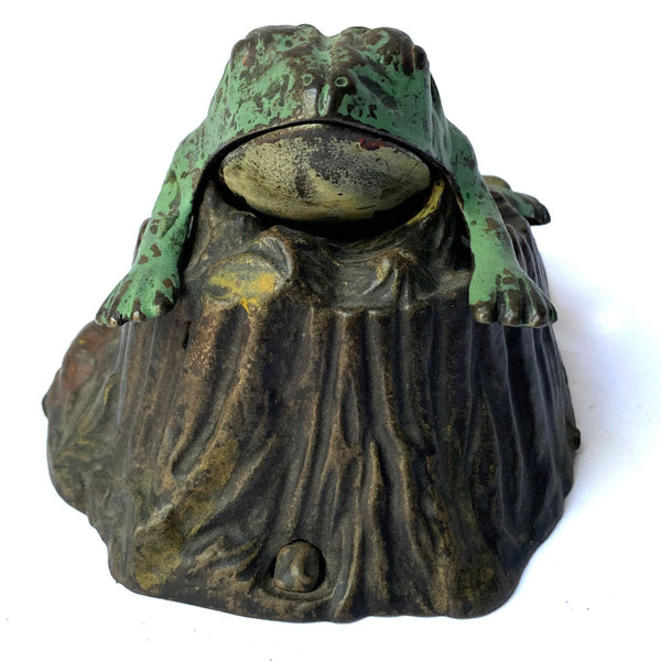 American J. & E. Stevens Painted Cast Iron Toad-on-Stump Mechanical Bank