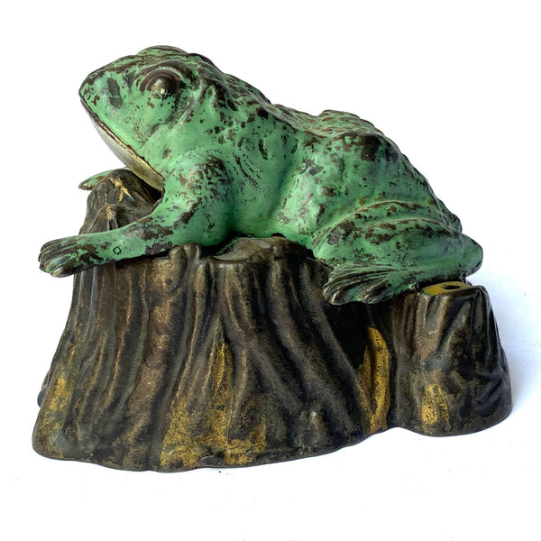 American J. & E. Stevens Painted Cast Iron Toad-on-Stump Mechanical Bank