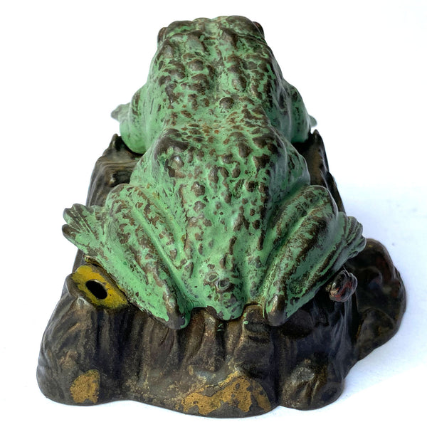 American J. & E. Stevens Painted Cast Iron Toad-on-Stump Mechanical Bank