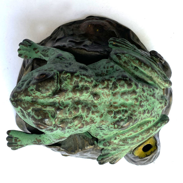 American J. & E. Stevens Painted Cast Iron Toad-on-Stump Mechanical Bank