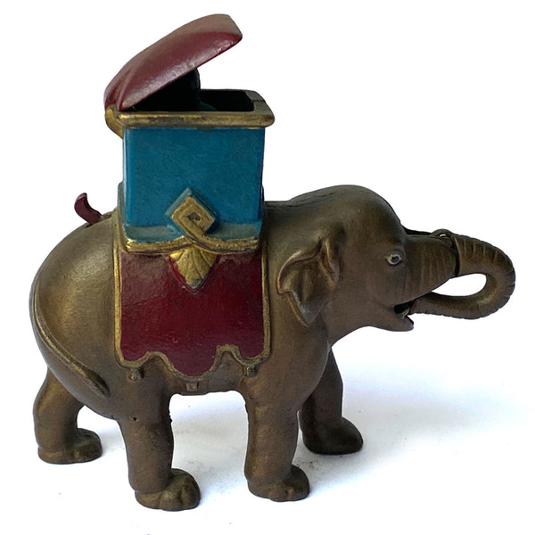 American Enterprise Mfg. Cast Iron Elephant Howdah (Man Pops Out) Mechanical Bank