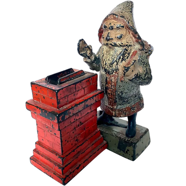 American Shepard Hardware Painted Cast Iron Santa at the Chimney Mechanical Bank