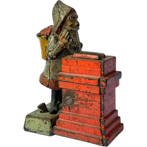 American Shepard Hardware Painted Cast Iron Santa at the Chimney Mechanical Bank