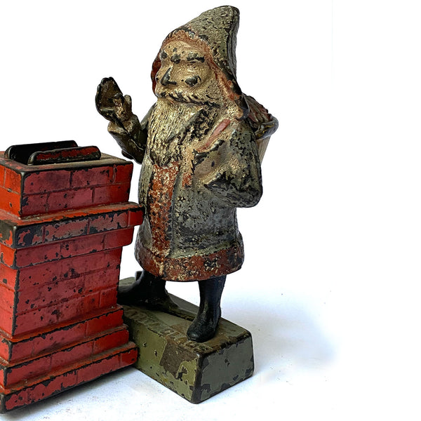 American Shepard Hardware Painted Cast Iron Santa at the Chimney Mechanical Bank