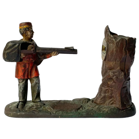 American J. & E. Stevens Painted Cast Iron Creedmoor Mechanical Bank