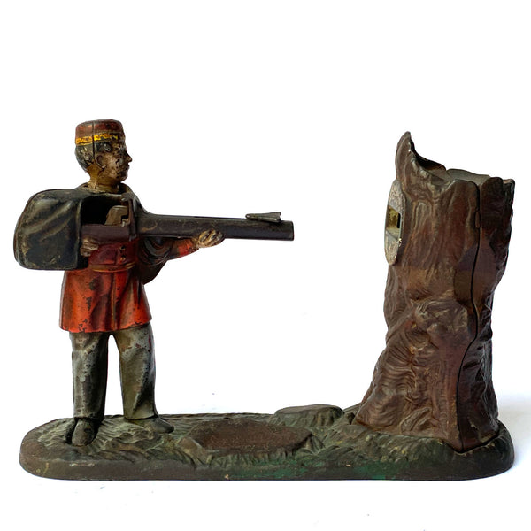 American J. & E. Stevens Painted Cast Iron Creedmoor Mechanical Bank