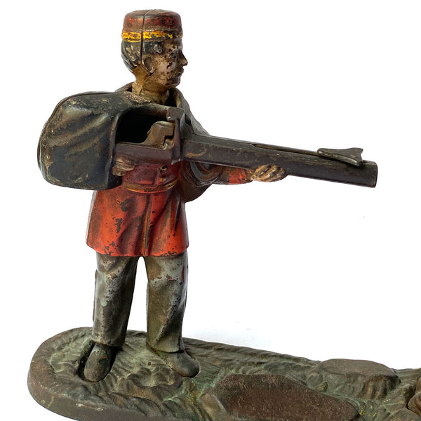 American J. & E. Stevens Painted Cast Iron Creedmoor Mechanical Bank