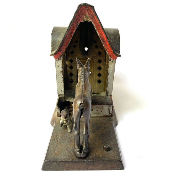 American J. & E. Stevens Painted Cast Iron Mule Entering Barn Mechanical Bank