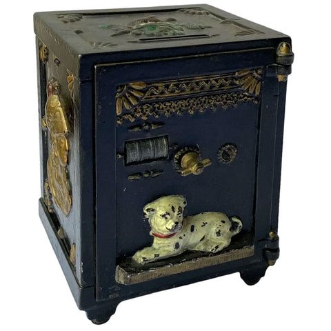 American J. & E. Stevens Painted Cast Iron Watchdog Safe Still Bank