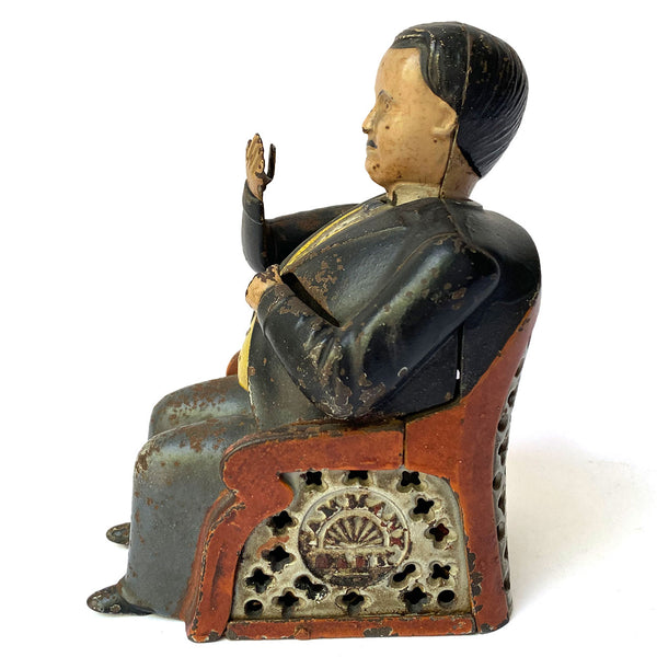 American J. & E. Stevens Painted Cast Iron Tammany (Little Fat Man) Mechanical Bank