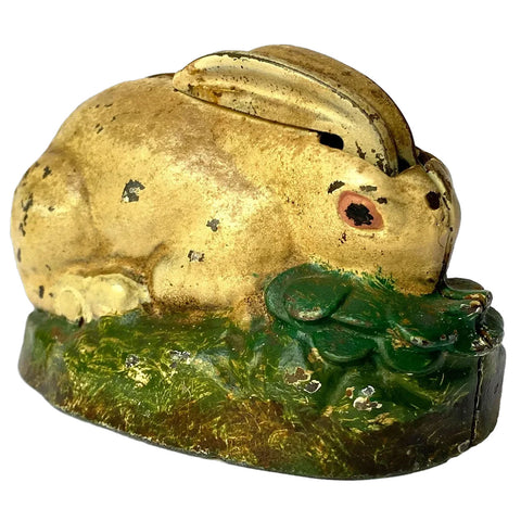 American Kilgore Mfg. Co. Painted Cast Iron Rabbit in Cabbage Mechanical Bank