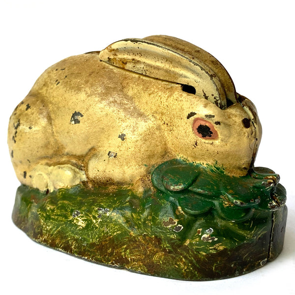 American Kilgore Mfg. Co. Painted Cast Iron Rabbit in Cabbage Mechanical Bank