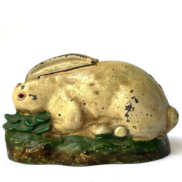 American Kilgore Mfg. Co. Painted Cast Iron Rabbit in Cabbage Mechanical Bank