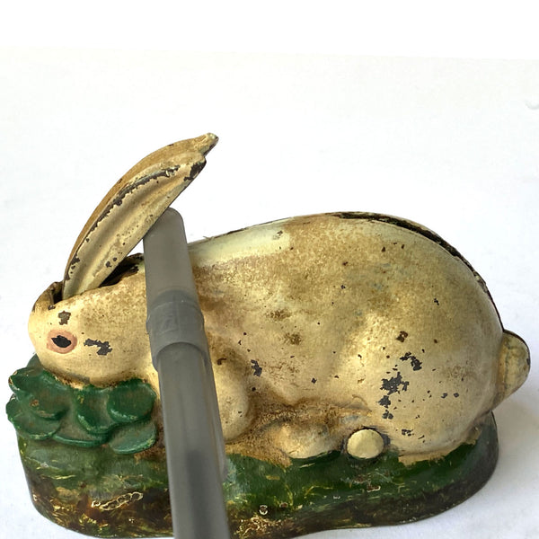 American Kilgore Mfg. Co. Painted Cast Iron Rabbit in Cabbage Mechanical Bank