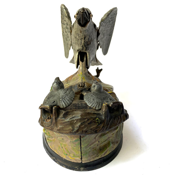 American J. & E. Stevens Painted Cast Iron Eagle & Eaglets Mechanical Bank