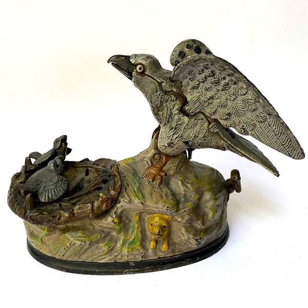 American J. & E. Stevens Painted Cast Iron Eagle & Eaglets Mechanical Bank