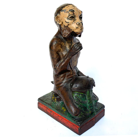 American J. & E. Stevens Painted Cast Iron Monkey and Coconut Mechanical Bank