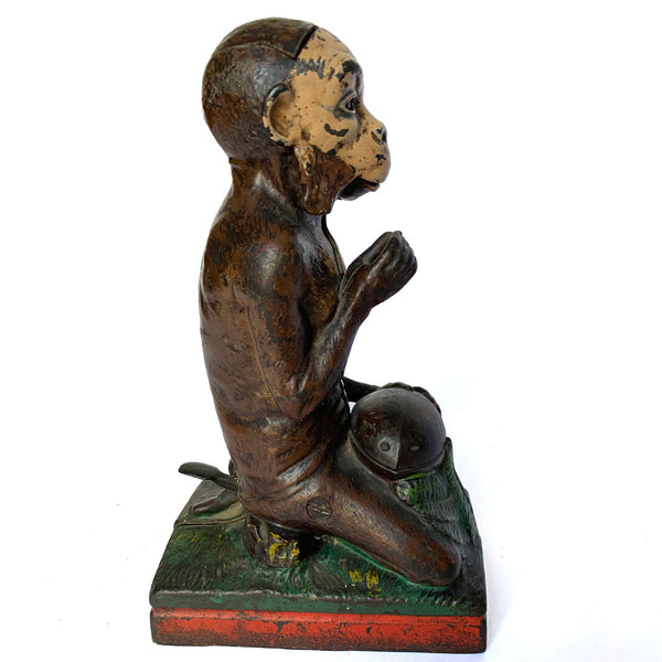 American J. & E. Stevens Painted Cast Iron Monkey and Coconut Mechanical Bank