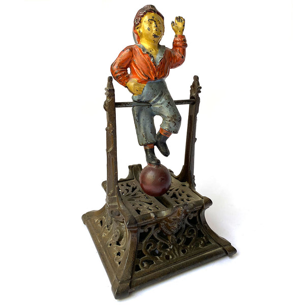 American J. Barton Smith Co. Painted Cast Iron Boy on Trapeze Mechanical Bank