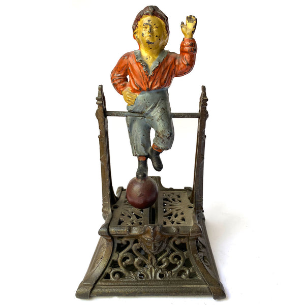 American J. Barton Smith Co. Painted Cast Iron Boy on Trapeze Mechanical Bank