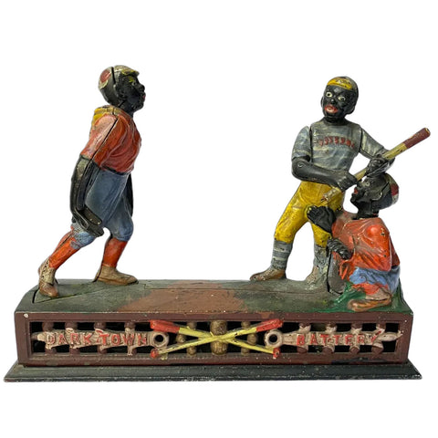 American J. & E. Stevens Painted Cast Iron Dark Town Battery Mechanical Bank