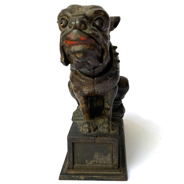 American J. & E. Stevens Painted Cast Iron Bulldog Mechanical Bank