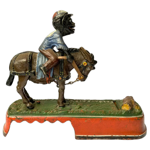 American J. & E. Stevens Cast Iron I Always did 'Spise a Mule Jockey Mechanical Bank