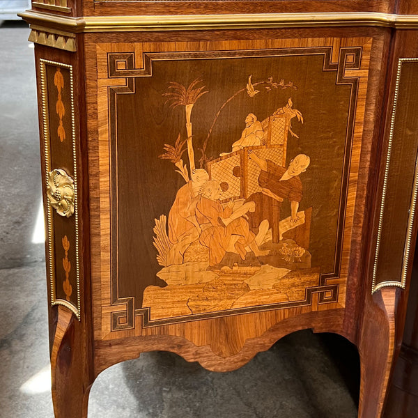 French Louis XVI Transitional Style Marquetry Marble-Top Commode