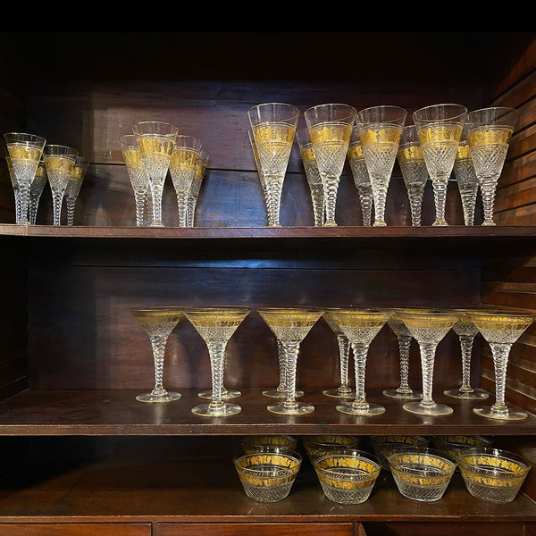 Set Belgian Val Saint Lambert Gilt Cut Crystal Westminster Goblets [8.25 inch] (10 pieces)