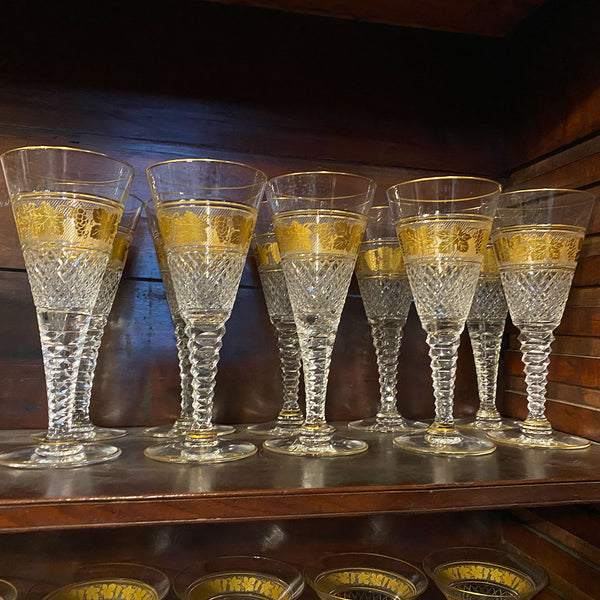 Set Belgian Val Saint Lambert Gilt Cut Crystal Westminster Goblets [8.25 inch] (10 pieces)